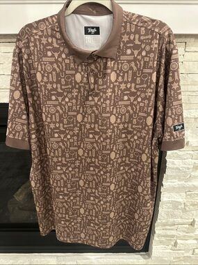 Waggle Men's Brown Patterned Polo Shirt - XXL
